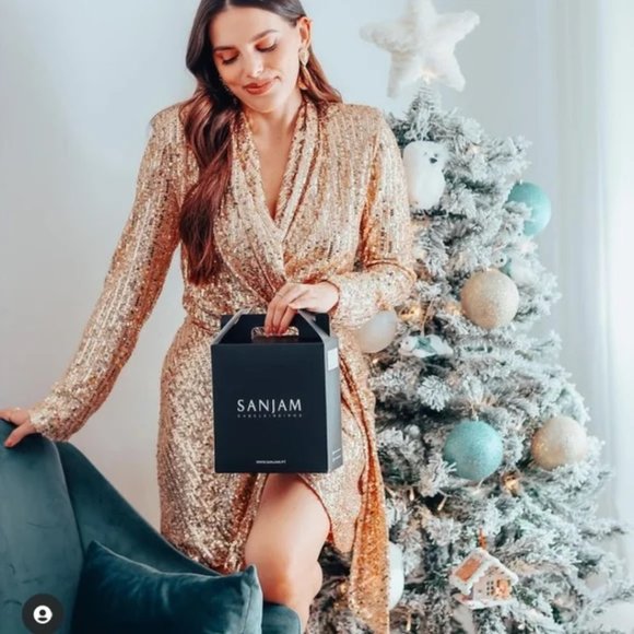 Zara Gold Sequin Short Wrap Dress Blazer - Picture 3 of 11